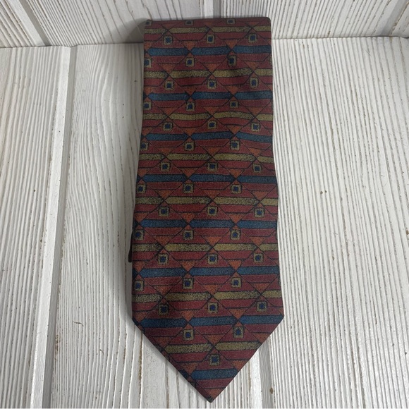 Arrow Men’s Silk Necktie Tie Geometric Burgundy Rust Blue Tan NEW NWT Classic - Picture 4 of 7
